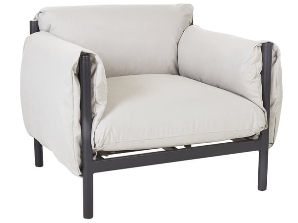 Hagesete Aluminium 2-seters Sofa med lenestoler Svart Aluminiumsramme Lysegrå puter