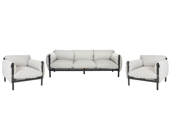Hagesete Aluminium 3-seters Sofa med lenestoler Svart Aluminiumsramme Lysegrå puter