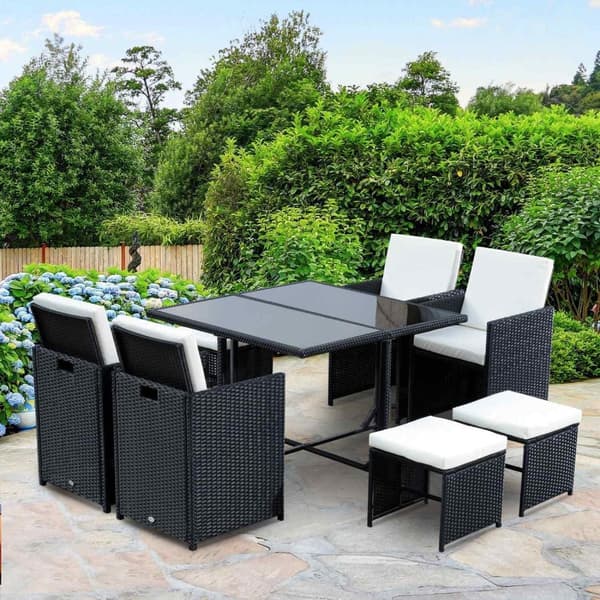 Rootz polyrattan spisestuesæt - sort - polyrattan, polyester, metal - 42,91 cm x 42,91 cm x 28,34 cm
