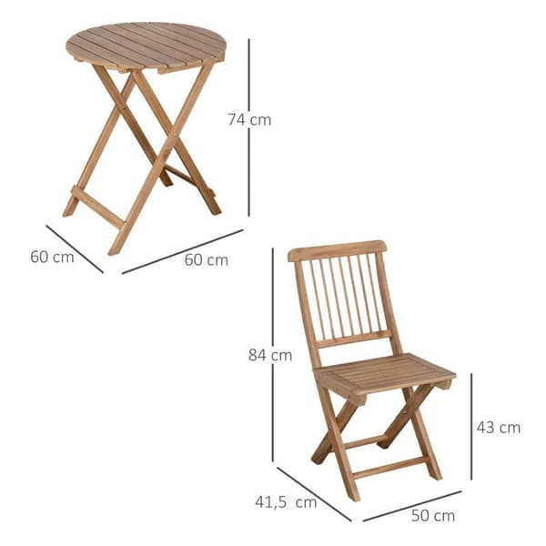Rootz Sittset - 3-delat Furuträdgårdsset - Bistrobordsset - 3-delat Sittset - 1 bord - 2 stolar - Furu - Naturlig