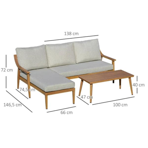 Rootz 3-delat möbelset - Trädgårdsmöbelset - Med schäslong - Dubbel soffa - Sidobord och kuddar - Khaki
