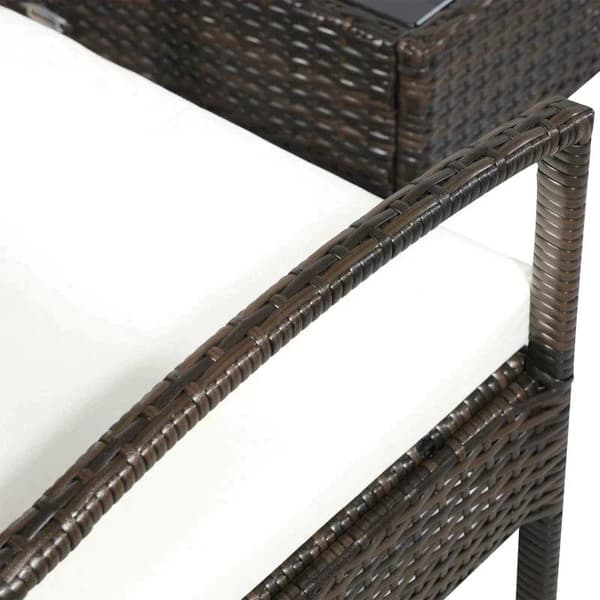 Rootz Poly Rattan Havemøbelsæt - 4-delt Rottesofasæt - Siddegruppe - Siddesæt til pause - Lounge tebord med sofa - Siddepude - Stål - Brun + Cremehvid