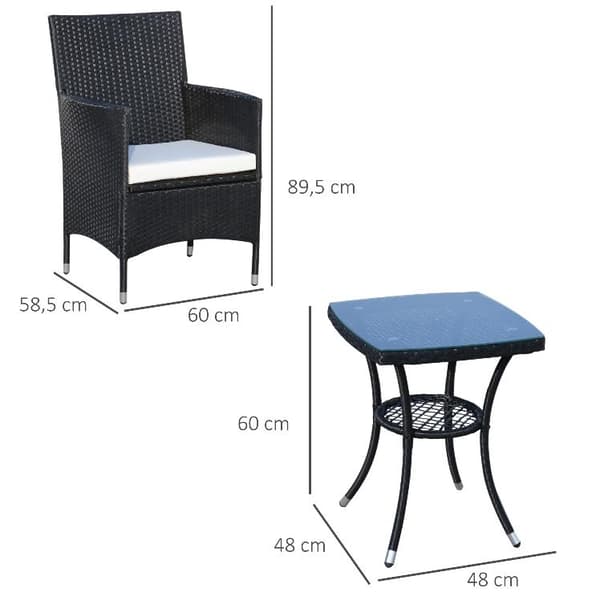 Rootz Mukwonaga Havesæt - To stole - Sidebord - Siddegruppe - Sædehynde - Polyrattan - Sort - Hvid