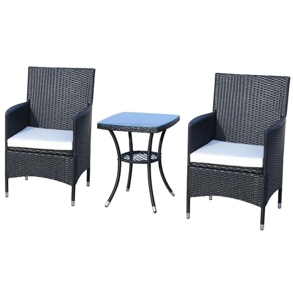 Rootz Mukwonaga Havesæt - To stole - Sidebord - Siddegruppe - Sædehynde - Polyrattan - Sort - Hvid