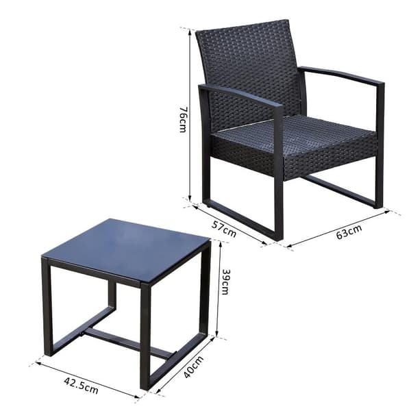 Rootz Havesæt - Siddegruppe - 2 Stole - 1 Bord - 3-delt - Hynder - Polyrattan - Sort