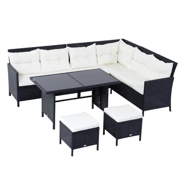 Rootz Sofasæt - Dobbelt sofa - Hjørnesofa - Havemøbelsæt - 18 dele - Skamler - Sort/Hvid - 110,5 cm X 62 cm X 82 cm