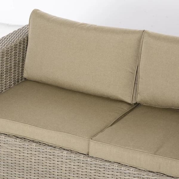 Rootz 4 kpl. Polyrottinki puutarhakalusteet - Puutarhasetti - Loungesetti - Olohuoneen kalusteet sohvapöydällä - Istuintyyny - Khaki/Beige - 150L x 75