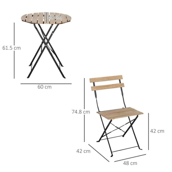 Rootz Bistrosetti - Istuimet ulkona - Bistrosetti 3 kpl - Taitettava puutarhasetti - Parvekesetti - Bistropöytä - Puutarhakalusteet - Metalli/mäntypuu