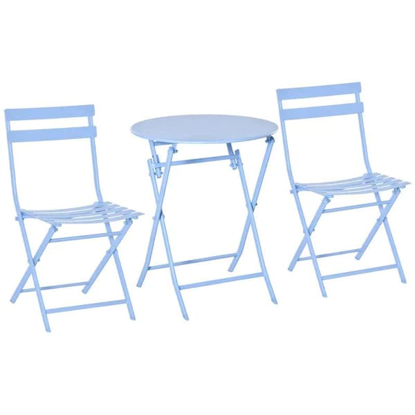 Rootz 3-delt havesæt - Bistrobordsæt - Stole - Drejebord - Metal - Lyseblå - Ø60L x 71H cm