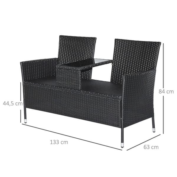 Rootz Poly Rattan Lounge Garden Penkki - musta, beige - polyrottinki, teräs, lasi - 52,36 cm x 24,8 cm x 33,07 cm