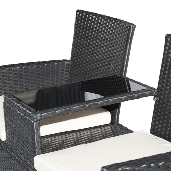 Rootz Poly Rattan Lounge Garden Penkki - musta, beige - polyrottinki, teräs, lasi - 52,36 cm x 24,8 cm x 33,07 cm