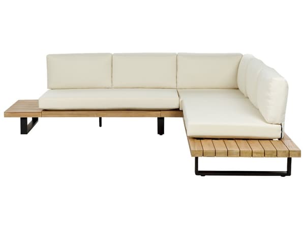 Hörnsoffa Trädgård Loungegrupp Off-White Trä 5-sits med Soffbord