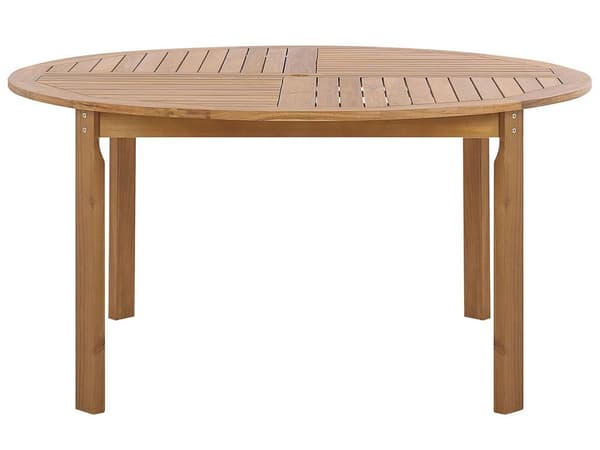 Utemöbelgrupp Ljust Akaciaträ Bord och 6 Hopfällbara Stolar och Parasoll Uteplats Trädgård Naturlig Design Väderbeständigt