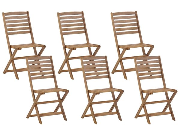 Utemöbelgrupp Ljust Akaciaträ Bord och 6 Hopfällbara Stolar och Parasoll Uteplats Trädgård Naturlig Design Väderbeständigt