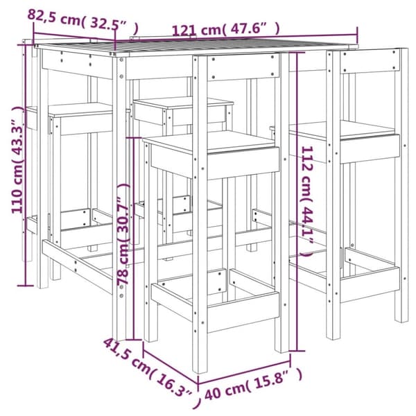 vidaXL Hagebarsett 5 deler heltre furu