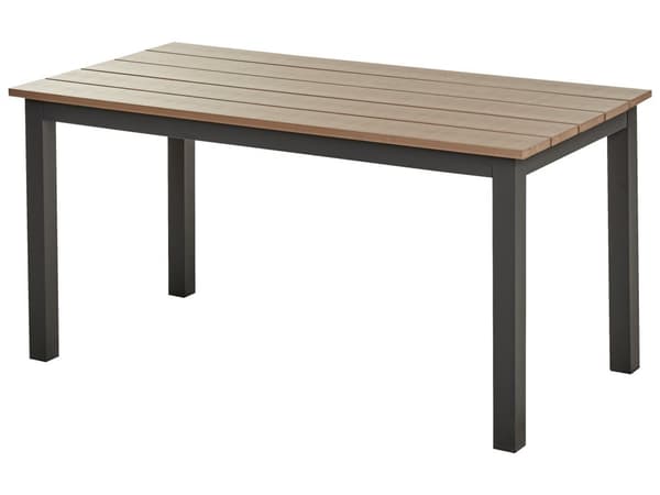 5-sits trädgårdssoffa med svart metallram beige kuddar soffbord med spjälor Modern skandinavisk konversationssoffa för utomhusbruk