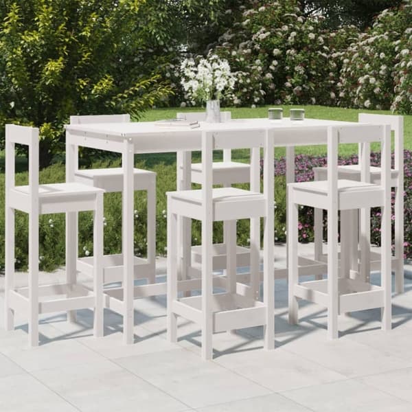 vidaXL Hagebarsett 7 deler hvit heltre furu