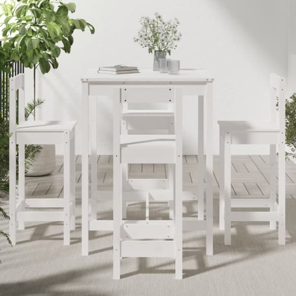 vidaXL Hagebarsett 5 deler hvit heltre furu