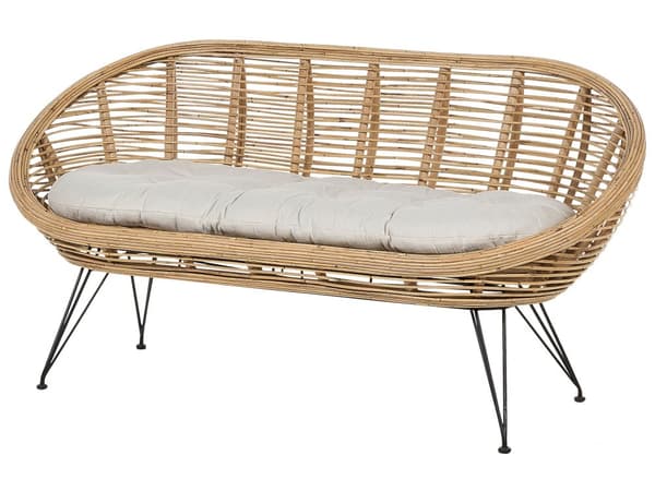 Sohvaryhmä luonnonväri kolmelle rottinki rautajalat vaalea beige puuvilla pehmuste sohvapöydät boho