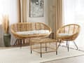 Pikkukuva 4 / 11: Sohvaryhmä luonnonväri kolmelle rottinki rautajalat vaalea beige puuvilla pehmuste sohvapöytä boho