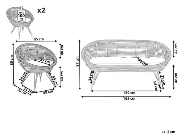 Loungesæt Beige Natur Rattan 4 Personers Flet Sofa og Lænestol Udendørs Sofagruppe Boho Design til Terrasse Haveloungesæt
