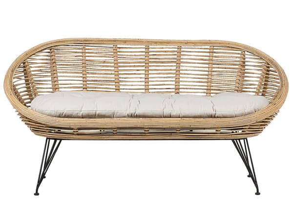 Loungesæt Beige Natur Rattan 4 Personers Flet Sofa og Lænestol Udendørs Sofagruppe Boho Design til Terrasse Haveloungesæt
