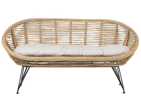 Loungesæt Beige Natur Rattan 4 Personers Flet Sofa og Lænestol Udendørs Sofagruppe Boho Design til Terrasse Haveloungesæt