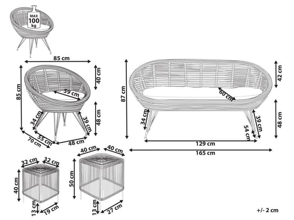Loungesæt Beige Natur Rattan 3 Personers Flet Sofa og Lænestol Udendørs Sofagruppe Boho Design til Terrasse Haveloungesæt