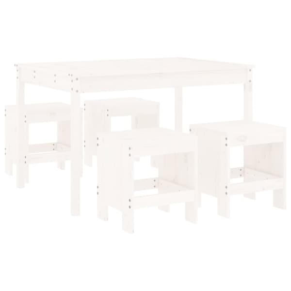 vidaXL Hagespisestue 5 deler hvit heltre furu