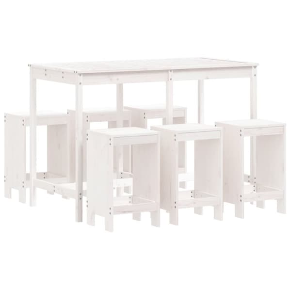 vidaXL Hagebarsett 7 deler hvit heltre furu