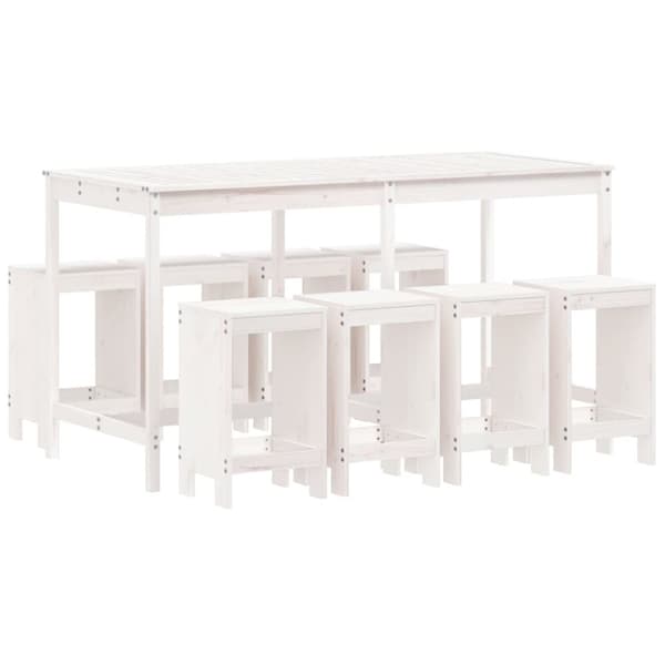 vidaXL Hagebarsett 9 deler hvit heltre furu