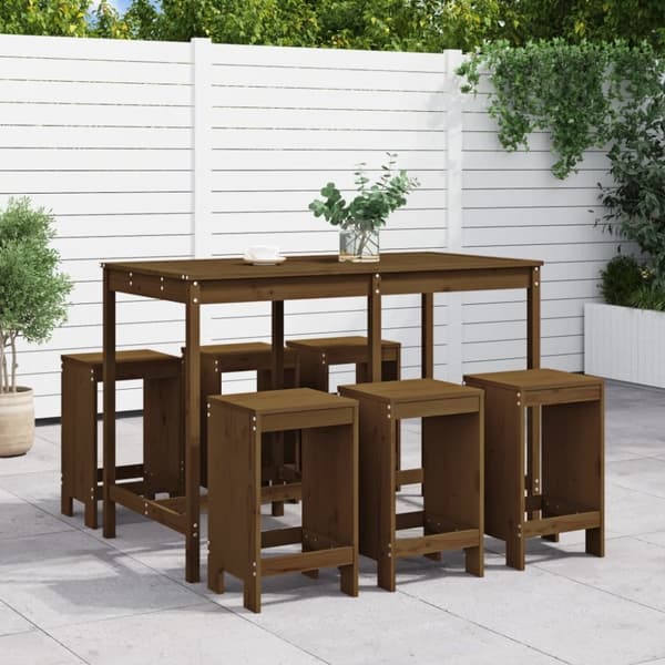 vidaXL Hagebarsett 7 deler honningbrun heltre furu