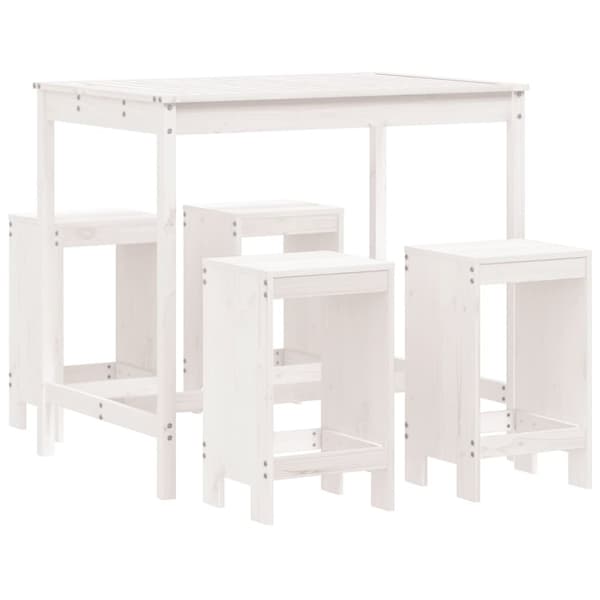 vidaXL Hagebarsett 5 deler hvit heltre furu