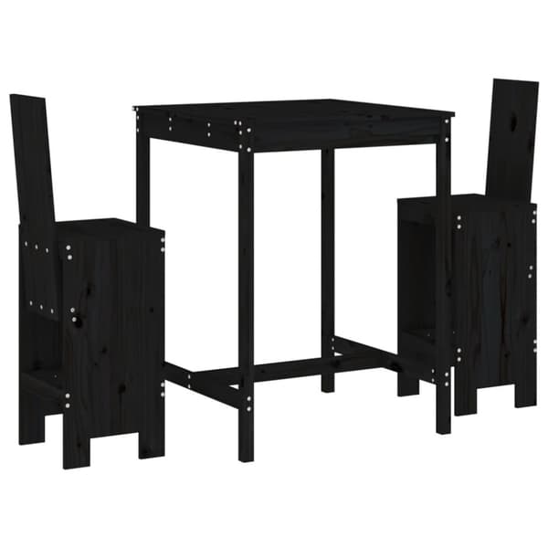 vidaXL Hagebarsett 3 deler svart heltre furu