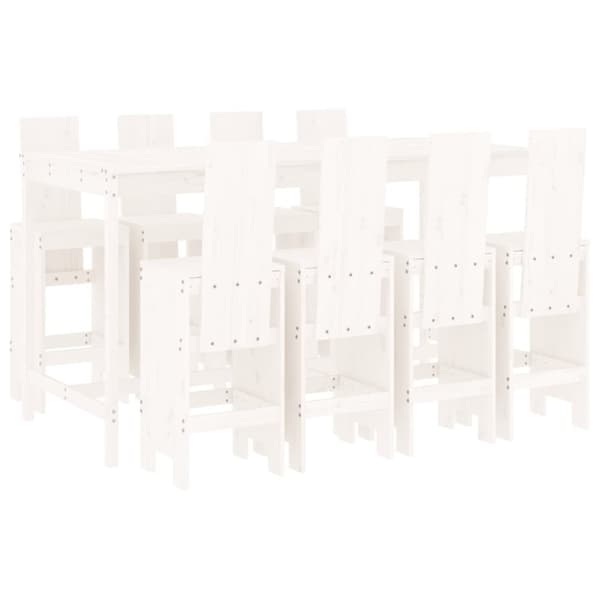 vidaXL Hagebarsett 9 deler hvit heltre furu