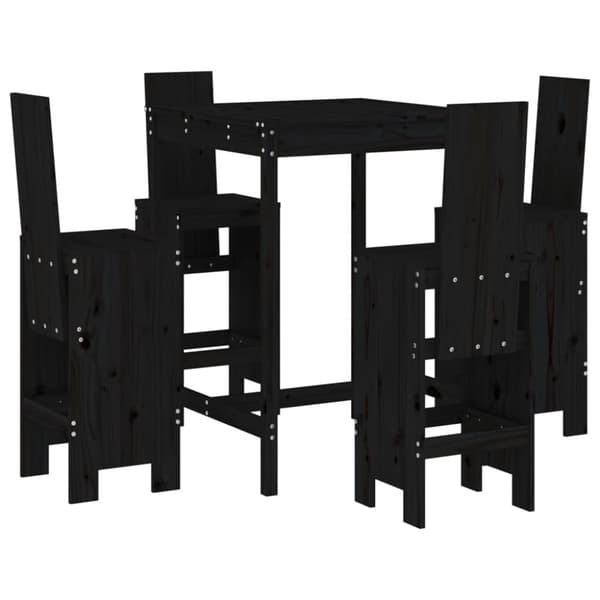 vidaXL Hagebarsett 5 deler svart heltre furu