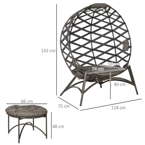 Rootz trädgårdsstolset - 2 delar - Pall/sidobord - Stor sittdyna - Stålstomme - Sand - 118 x 75 x 142 cm