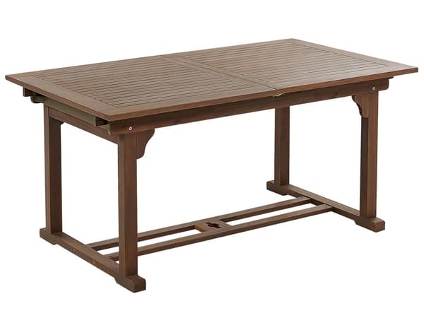Utendørs spisegruppe Mørkt akasietre Beige parasoll 1 uttrekkbart bord 6 stoler Justerbar ryggstøtte Rustikk stil Hage