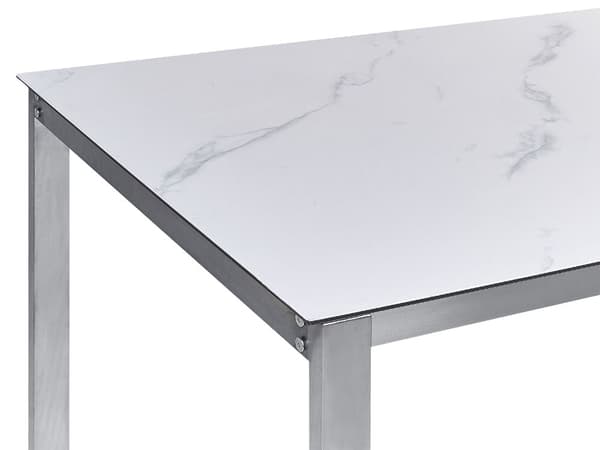 Matgrupp för trädgården Marmoreffekt Vit Bordsskiva Glas Rostfritt Stål Ram Vit 4 Stolar Textilene Modern Utomhusstil