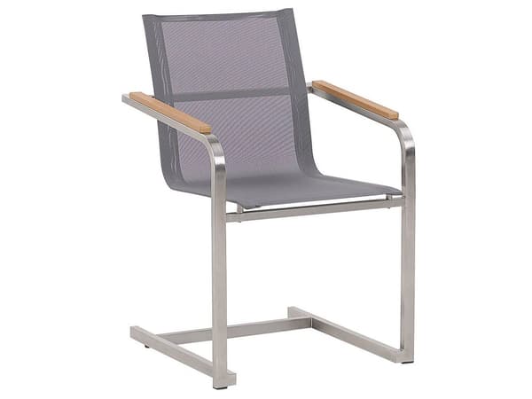 Trädgårdsbord Grå Bordsskiva Glas Rostfritt Stål Ram Grå Set med 6 Stolar Textilene Modern Utomhus Stil