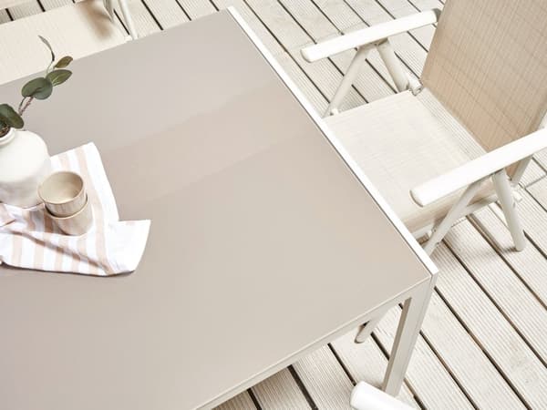 Trädgårdsgrupp 7 delar Beige pulverlackerad ram Aluminium och Textilene Matbord med 6 hopfällbara stolar Modern Design