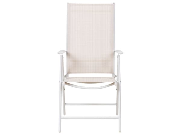 Havemøbelsæt Beige Hvid Aluminium 6 Personers Havebord med Klapstole Justerbar Foldbare Positionsstole med Armlæn Udendørs Nonwood Møbler