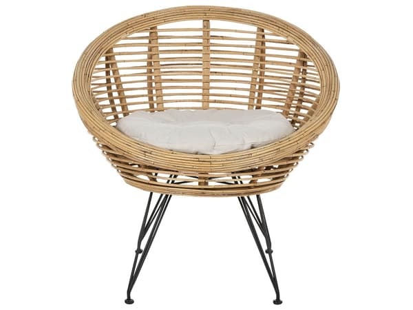 3-seters sofasett Naturlig rotting Lys beige bomullspute Medium Resistance Innendørs Utendørs Boho-stil Hage uteplass Balkong