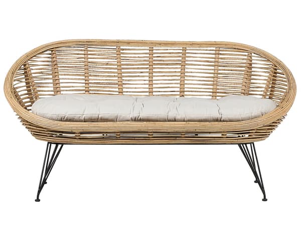 3-seters sofasett Naturlig rotting Lys beige bomullspute Medium Resistance Innendørs Utendørs Boho-stil Hage uteplass Balkong