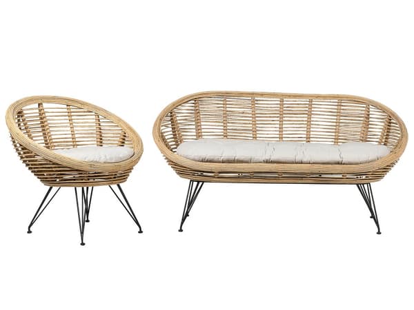 3-seters sofasett Naturlig rotting Lys beige bomullspute Medium Resistance Innendørs Utendørs Boho-stil Hage uteplass Balkong