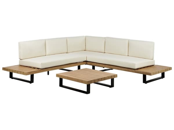 Hagesett med Hjørnesofa Off-White lyst tre 5-seters nedsenket sete med salongbord