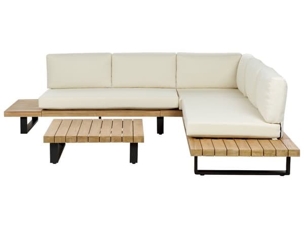 Hagesett med Hjørnesofa Off-White lyst tre 5-seters nedsenket sete med salongbord