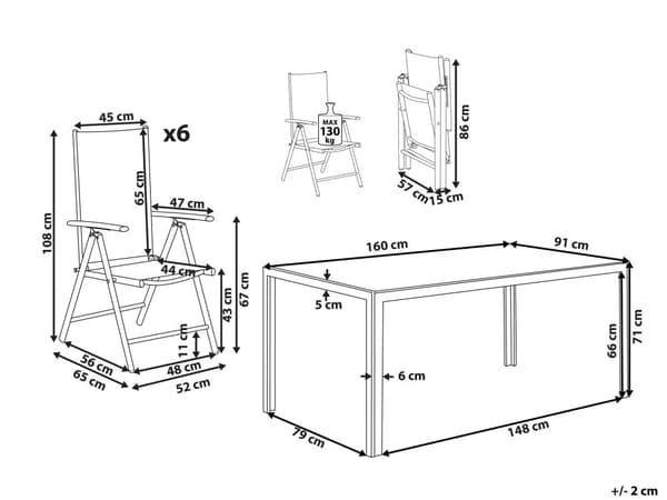 7-delt hagespisesett Beige pulverlakkert aluminiumsramme og spisebord i textilene med 6 sammenleggbare stoler Moderne design