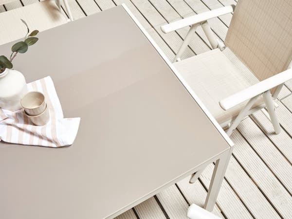 7-delt hagespisesett Beige pulverlakkert aluminiumsramme og spisebord i textilene med 6 sammenleggbare stoler Moderne design