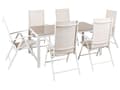 Miniatyrbilde 1 av 11: 7-delt hagespisesett Beige pulverlakkert aluminiumsramme og spisebord i textilene med 6 sammenleggbare stoler Moderne design